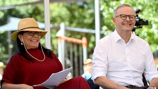 Prime Minister Anthony Albanese and Minister for Indigenous Australians Linda Burney at Petersham Park in Sydney. Picture: NCA NewsWire / Jeremy Piper