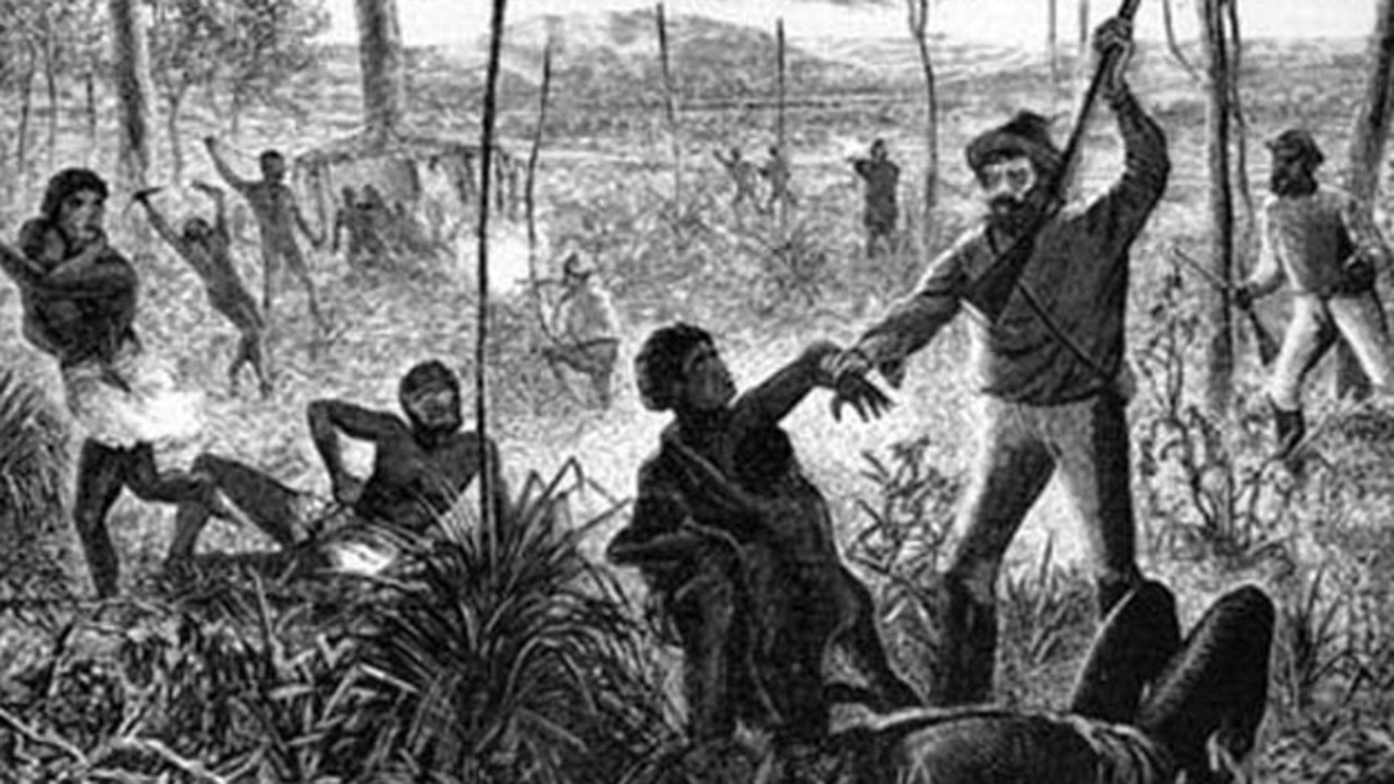 An image depicting the violence against Aborigines killed in massacres during the white settlement.