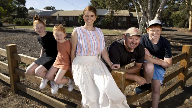 Adele and Shawn Nairn with their children Emmi, Georgi and Matthew at their home outside Ballarat. Picture: Arsineh Houspian