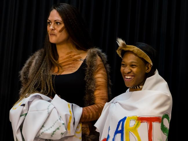 Sinsa Mansell during her visit to Africa with Tasmanian Aboriginal dance group pakana kanaplila. Picture: Supplied