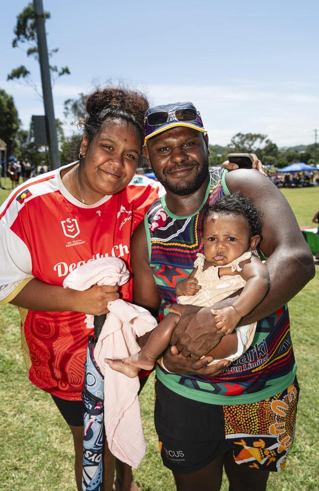 Lanaya Appo and Joseph Baira with baby Kahlea Labdouni at the Warriors Reconciliation Carnival at Jack Martin Centre, Saturday, January 25, 2025. Picture: Kevin Farmer