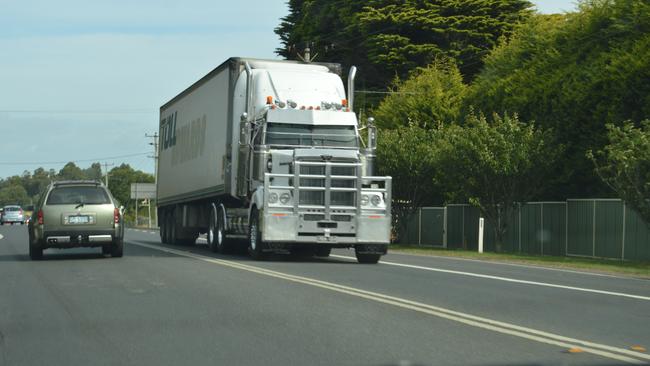 A truck travels along Tasmania's Bass Highway.