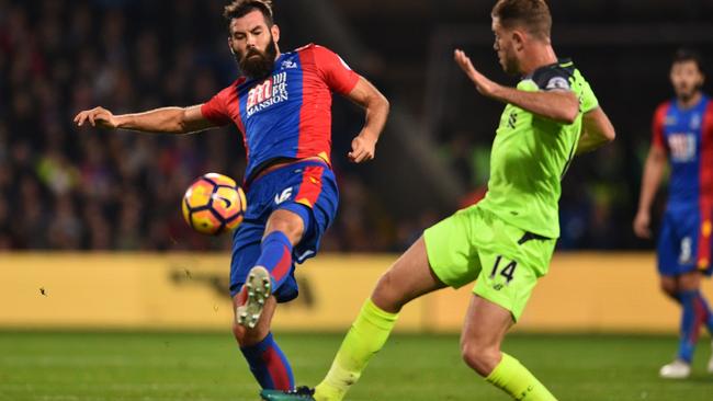 Joe Ledley, left, playing for Crystal Palace against Liverpool in the English Premier league in 2016 Picture: AFP