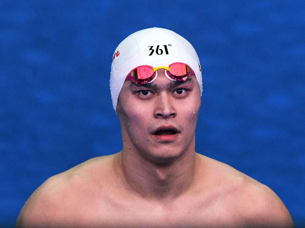 China's Sun Yang reacts after competing in a heat for the men's 200m freestyle event during the 2019 World Championships.