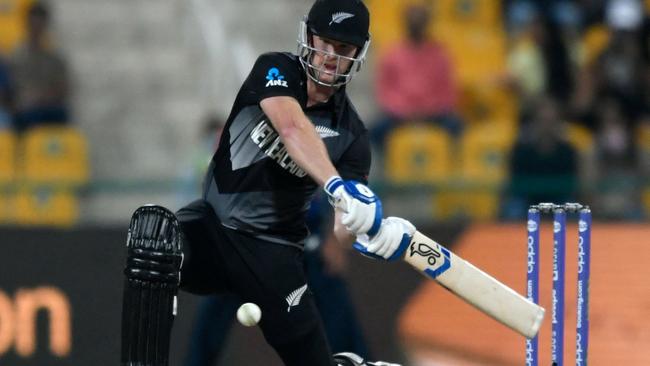 New Zealand's James Neesham hits a six against England Picture: AFP