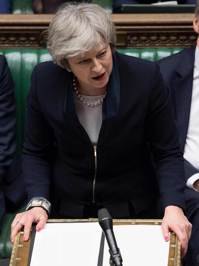 Theresa May speaks in the House of Commons this morning. Picture: AFP