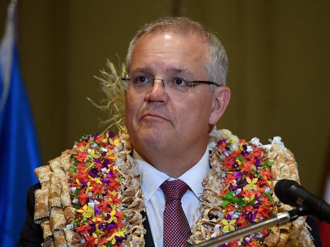 Australian Prime Minister Scott Morrison delivers a keynote address at the University of the South Pacific in Suva, Fiji. Picture: AAP