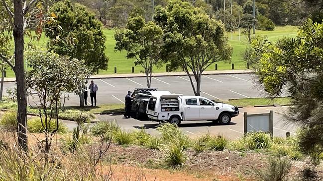 Police investigating the dumped ute. Picture: Janine Watson.