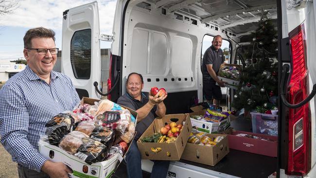 Unpacking the new van are (from left) new Tony’s Community Kitchen board member Andrew Bullen, Greg Kowald and Tony Hurle at Tony's Community Kitchen. Picture: Kevin Farmer