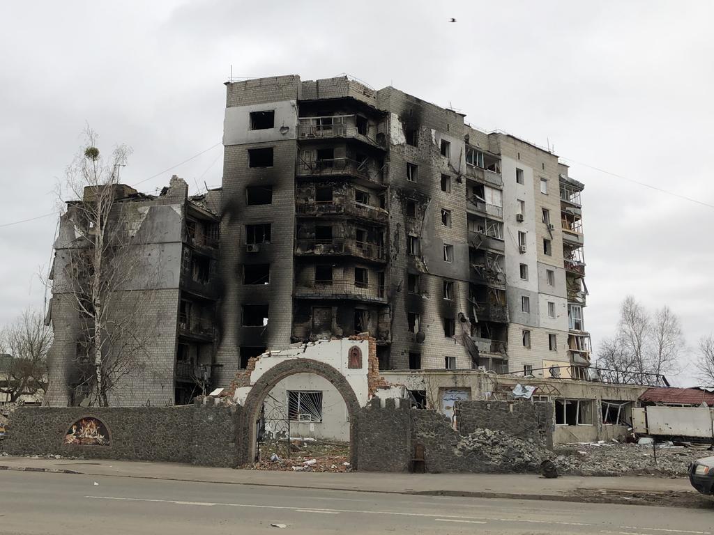 Burnt out buildings in Borodyanka. April, 2022.