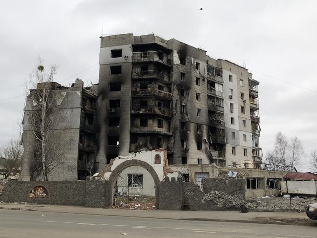 Burnt out buildings in Borodyanka. April, 2022.