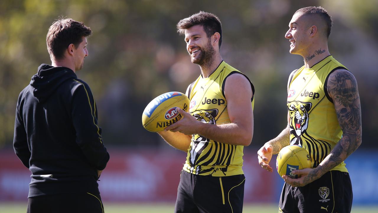 Dustin Martin, right, at Richmond training.