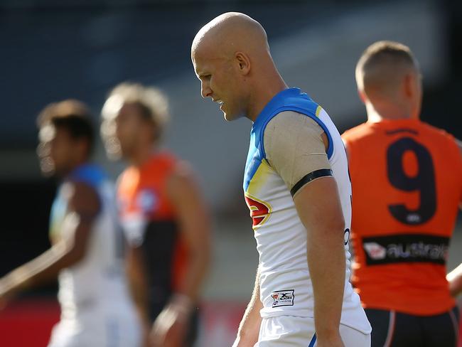 SYDNEY, AUSTRALIA - APRIL 01:  Gary Ablett of the Suns looks dejected during the round two AFL match between the Greater Western Sydney Giants and the Gold Coast Suns at Spotless Stadium on April 1, 2017 in Sydney, Australia.  (Photo by Mark Metcalfe/Getty Images)