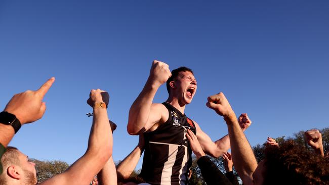 Ballarat FNL grand final: Darley v North Ballarat: Billy Myers of Darley celebrates victory at City Oval on September 23, 2023 in Lake Wendouree, Australia. Picture: Hamish Blair