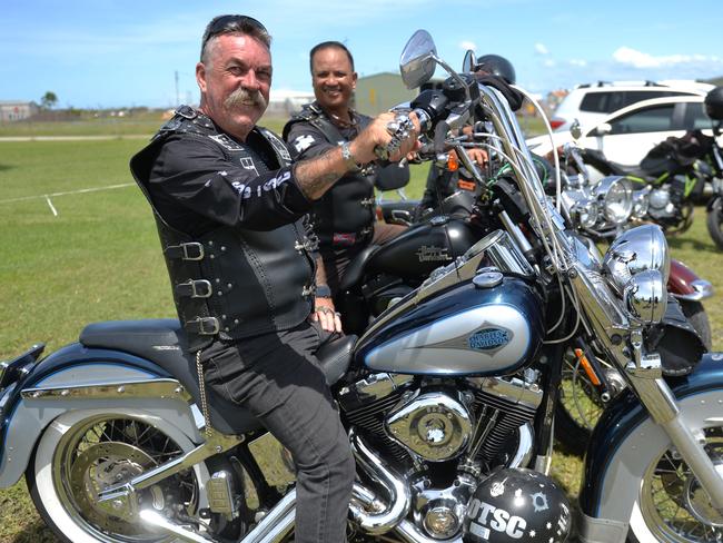 Sons of the Southern Cross president Ken "Smiley" Hyde and Red, White and Blue member Ricksta Amies at the Black Dog Ride in 2019.