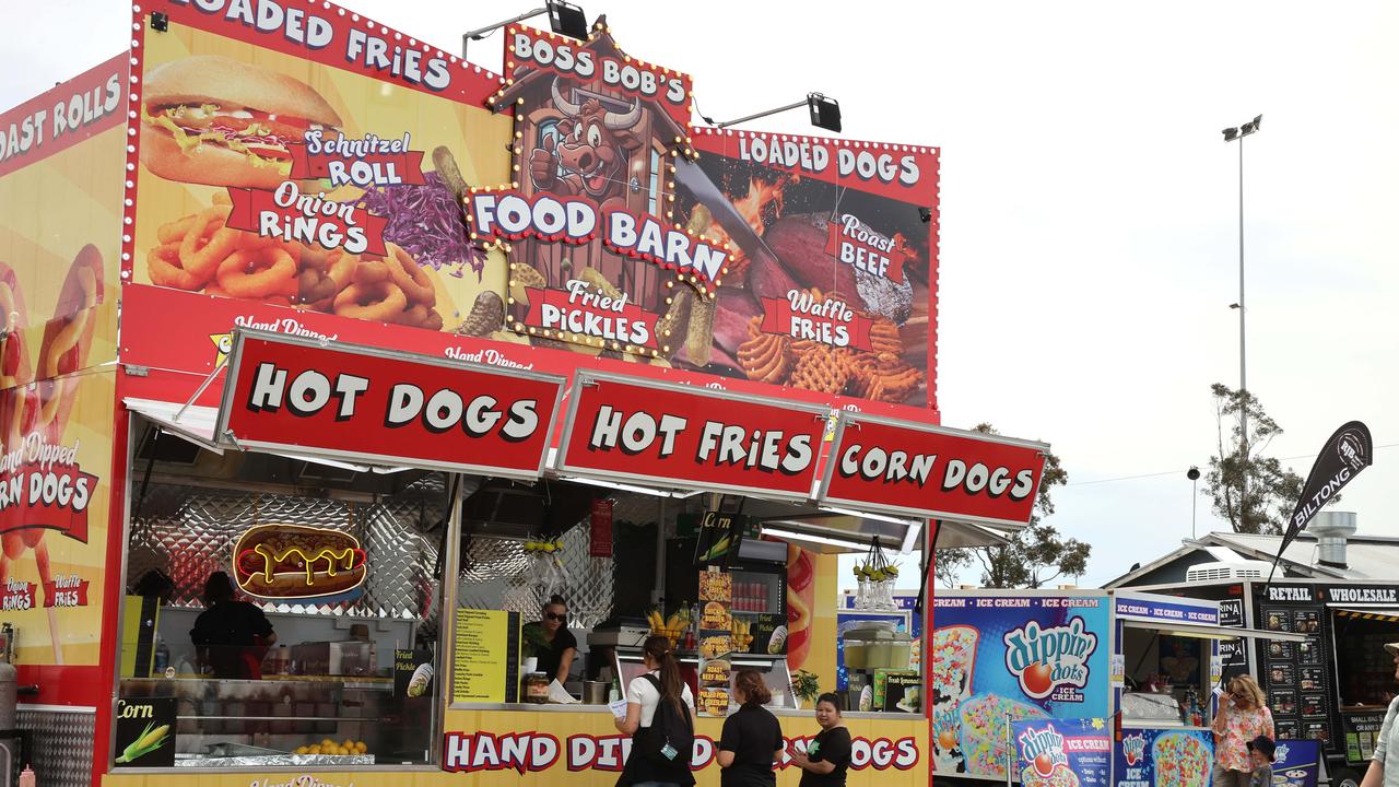 Some of the food truck offerings at the Geelong Show. Picture: Alison Wynd