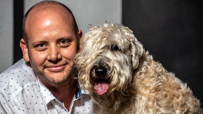 Dale Burgess and his dog Ori, a four year-old Irish soft coated Wheaton terrier. Picture: Monique Harmer.