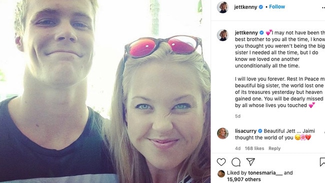 Jett Kenny’s tribute to his sister Jaimi Kenny.