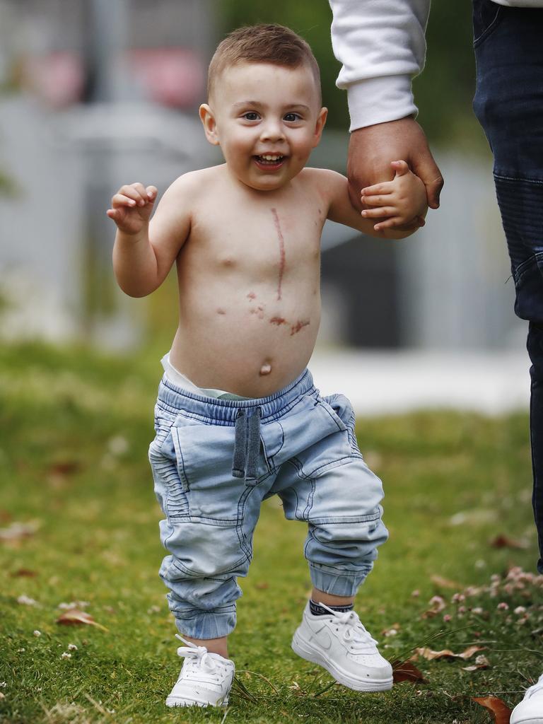 Alexander Kakias back at home after his transplant. Picture: Sam Ruttyn