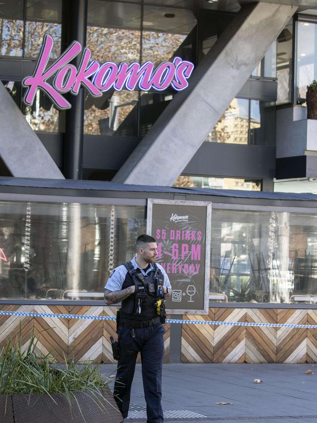 Police guard the crime scene at Kokomo’s nightclub after the alleged murder of Pitasoni Ulavalu. Picture: Gary Ramage