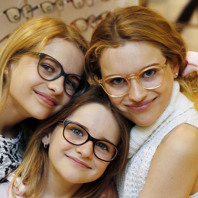 Sabre Norris, right, and her sisters have turned their internet fame into commercial opportunities, such as this Specsavers Kids Campaign.