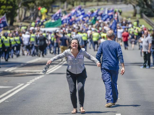 An anti-Islam protester at the rally. Picture: Jason Edwards