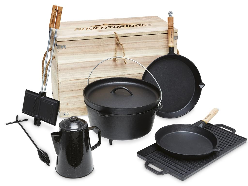 There's a cast iron camping cooking set.