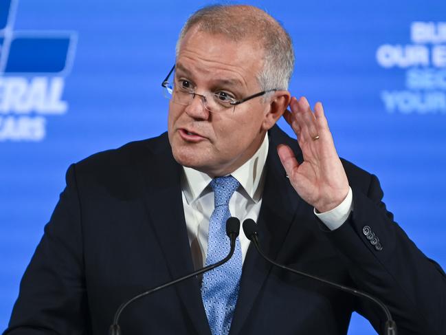 Australian Prime Minister Scott Morrison speaks at the 61st Federal Council of the Liberal Party of Australia at the Hyatt Hotel in Canberra, Saturday, October 19, 2019. (AAP Image/Lukas Coch) NO ARCHIVING