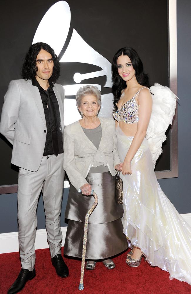 Russell Brand and Katy Perry (with Perry’s grandmother) in 2011. Picture: Getty Images