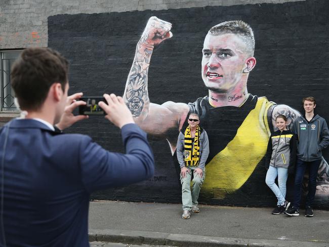 Fans have flocked to have a picture with the Dustin Martin mural. Picture: Getty