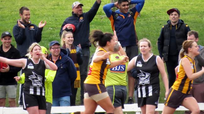 Hawthorn players and supporters celebrate     Picture:  Phil Skeggs