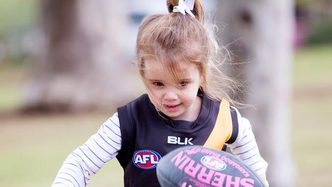 Trent Cotchin’s daughter, Harper, 3. Picture: Mark Stewart