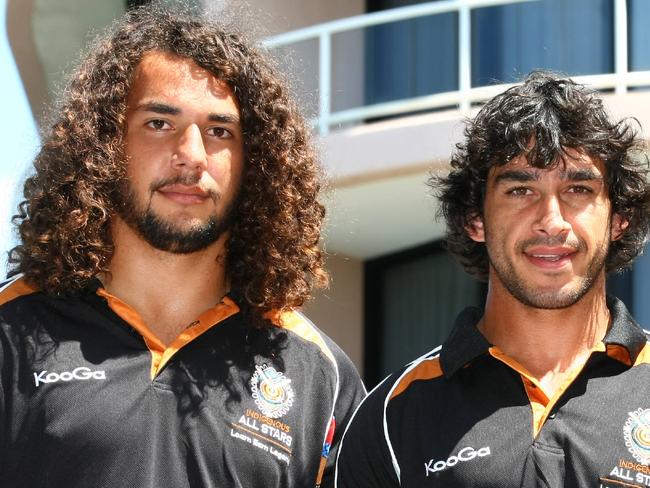 Indigenous All-stars arrive on the Gold Coast. (L-R) Jharal Yow Yeh, Johnathan Thurston, and Ryan James.