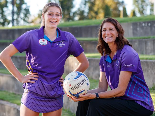 Former Australian Diamond Peta Scholz with her daughter Poppy 15 at Torrens Park on May 11, 2022. Picture Matt Turner.