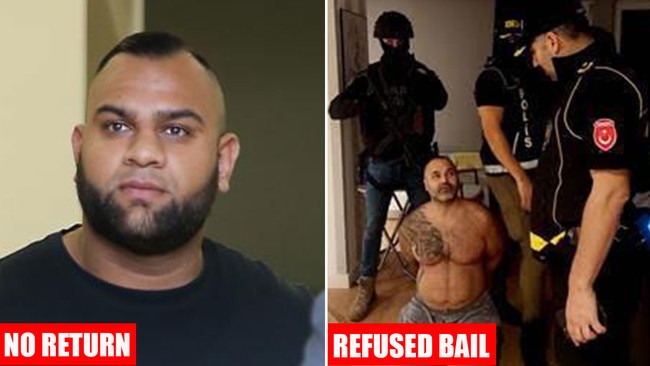 Masood Zakaria, left, remains behind bars in Turkey and is unlikely to ever return to Australia, while Australia’s most wanted man Hakan Ayik was refused bail on his first appearance in a Turkish court, just days after his dramatic arrest. Pictures: Supplied