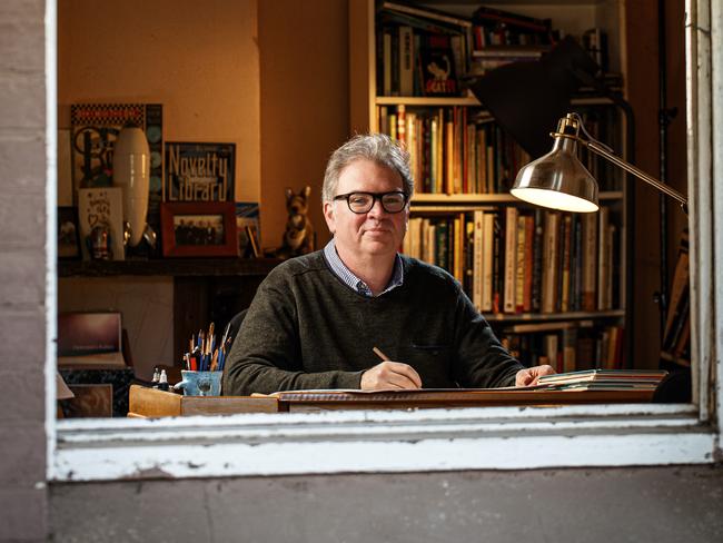 Andrew Joyner illustrating the new Dr. Seuss book at his Strathalbyn home. Picture: Matt Turner