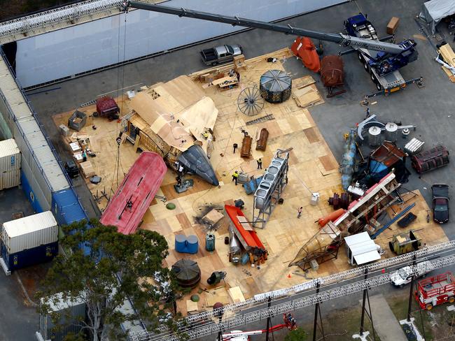 Aerial images of one of the epic Thor: Ragnarok sets under construction at Village Roadshow Studios during the film’s Gold Coast shoot. Picture: David Clark