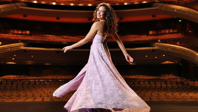 Gold Coast actress Courtney Monsma who plays Anna in the Frozen broadway stage show, on stage at QPAC, Brisbane. Picture: Liam Kidston