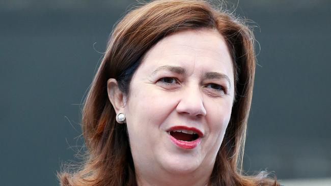 Premier Annastacia Palaszczuk addresses a press conference at the Tennyson Pat Rafter Arena, Tennyson, Monday June 24, 2019. She and Tennis Queensland President Mark Bloomfield congratulate Queenslander Ash Barty on becoming world number 1 overnight. (AAP/Image Sarah Marshall)