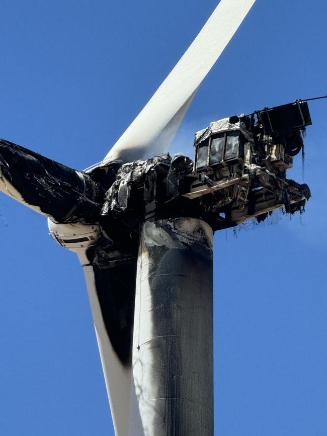 A close up shows the damage caused by the fire at Clement Gap wind farm. Picture: CFS