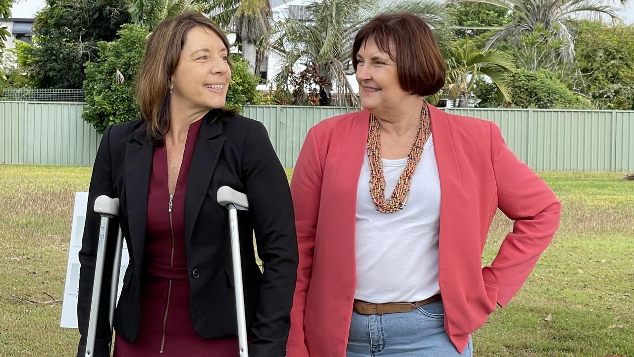 Megan Scanlon and Julieanne Gilbert stood behind Belinda Hassan as the new candidate for the Mackay seat. Photo: Fergus Gregg