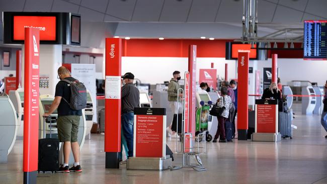 The departure hall at Melbourne Airport with a fraction of its usual passenger traffic. Picture: NCA NewsWire/Andrew Henshaw