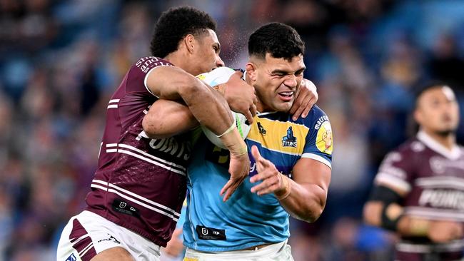 David Fifita is keen for Tanah Boyd to continue in the halves. Picture: Bradley Kanaris/Getty Images