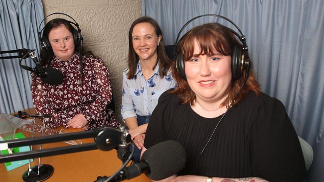 Co-host Annalise Haigh, producer and vice president of Print Radio Tasmania Honor Marino, and president of print radio Hrisanthi Dokos. Picture: Linda Higginson