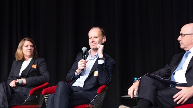 QIC chief Kylie Rampa, ANZ’s Shayne Elliott and Heritage and People's Choice boss Peter Lock at Thursday’s lunch in Brisbane.