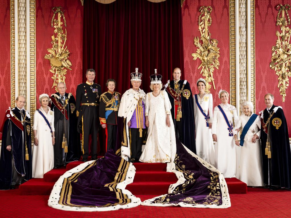 Charles and Camilla with working members of the royal family. Picture: Hugo Burnand/Buckingham Palace via Getty Images