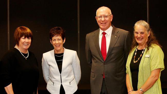 The NSW AGM for the CWA is being held on the Central Coast this week at Mingara Recreation Club. CWA President Annette Turner, Linda Hurley and NSW Governor David Hurley and Bronwyn Chambers. Picture: Sue Graham.