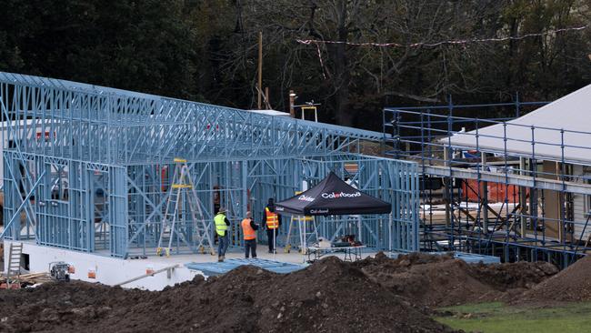 Scores of tradies are on site at Gisborne South. Picture: David Geraghty.