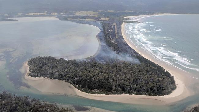 Smoke rising from the bushfire at Conleys Point, on South Bruny Island. Picture: TASMANIA FIRE SERVICE