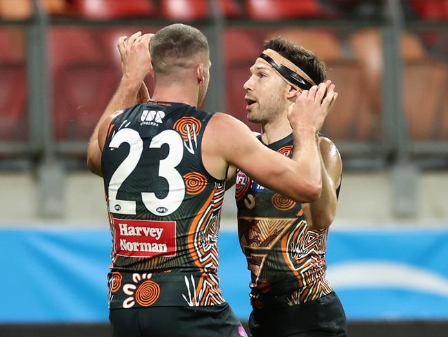 Hogan and Greene were the only two Giants to hit the scoreboard on Saturday. Picture: Cameron Spencer/Getty Images